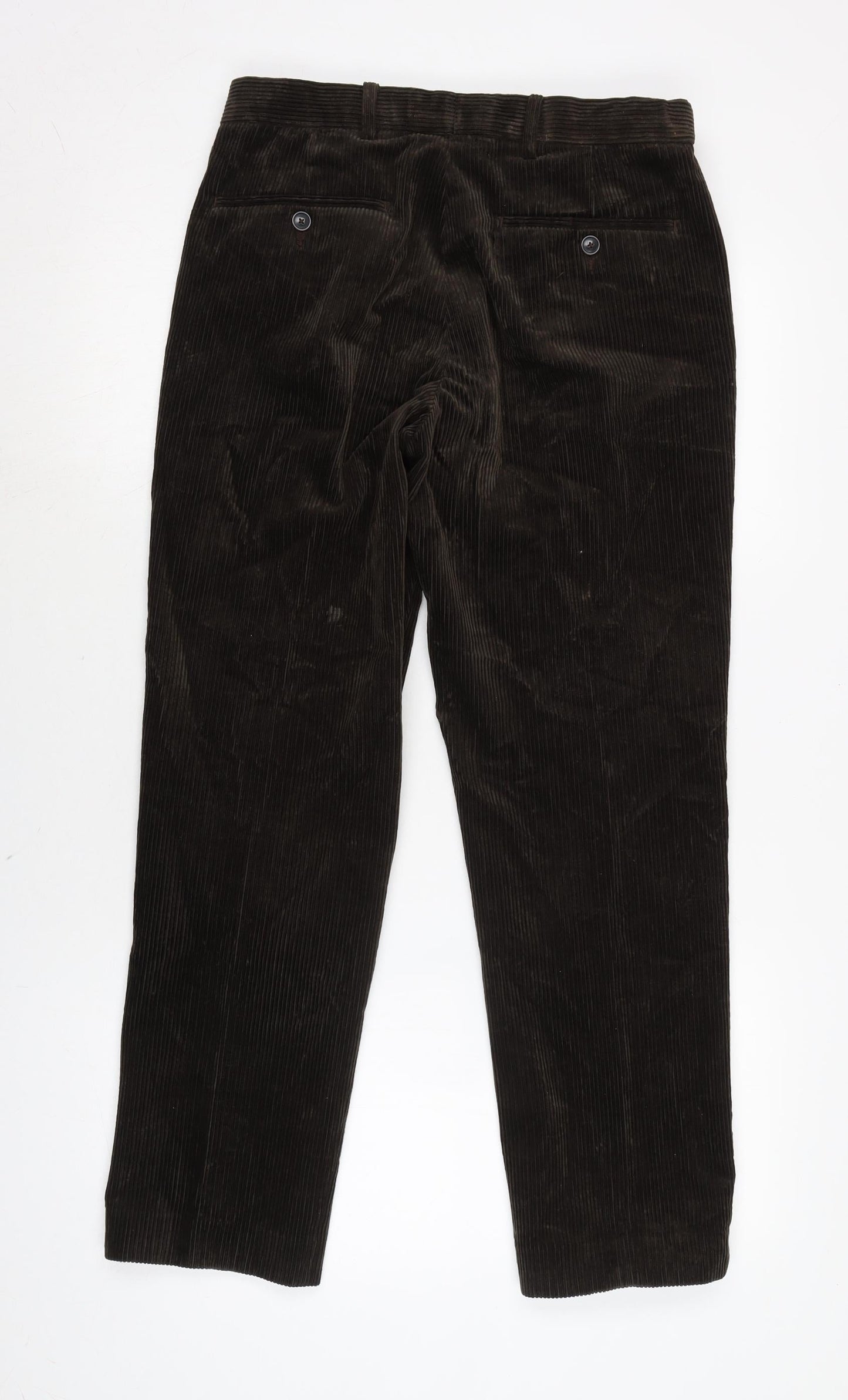 Marks and Spencer Mens Brown Cotton Trousers Size 30 in L29 in Regular Zip