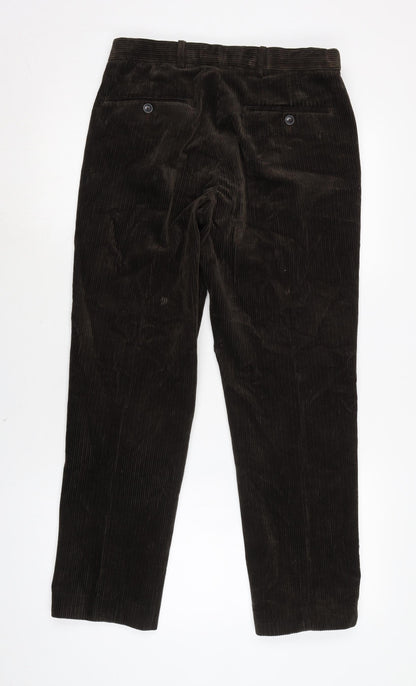 Marks and Spencer Mens Brown Cotton Trousers Size 30 in L29 in Regular Zip