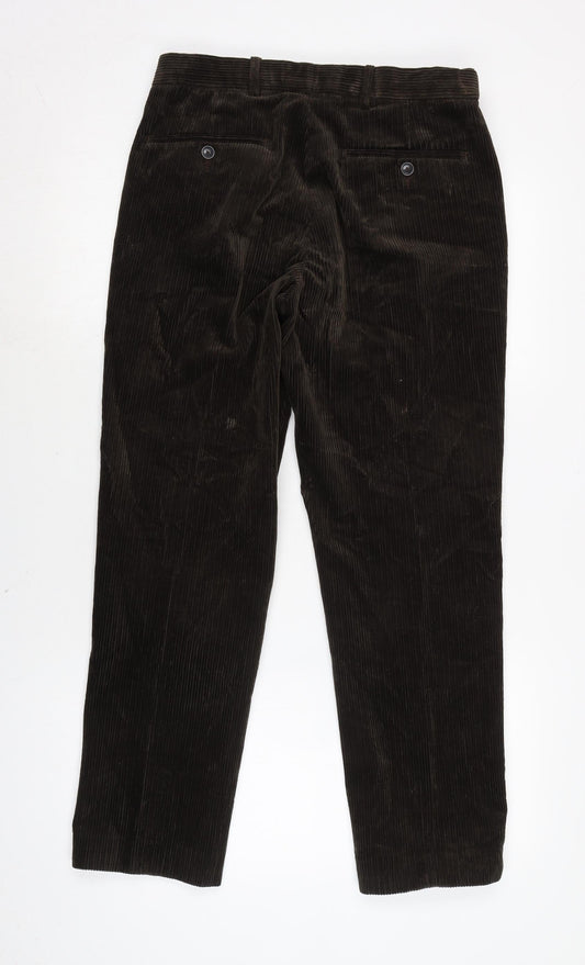 Marks and Spencer Mens Brown Cotton Trousers Size 30 in L29 in Regular Zip