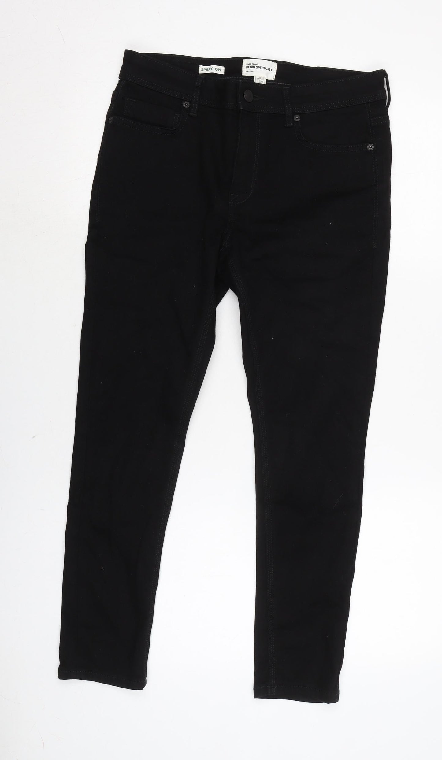 Mens UK Size 30 in River Island Regular Fit Tapered Black Jeans