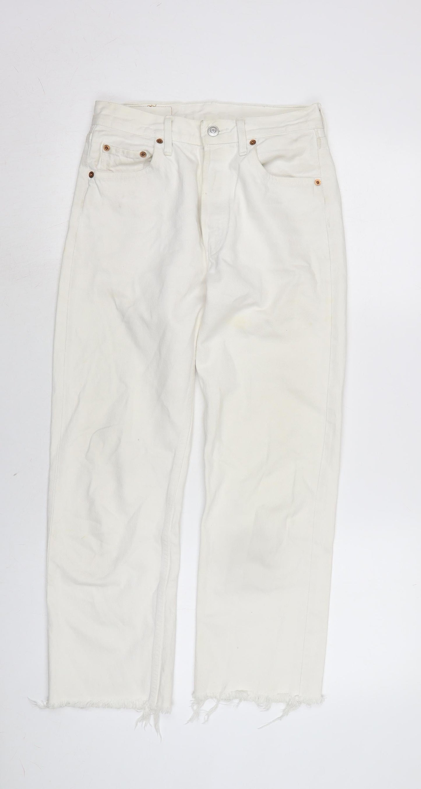 Levis Womens Ivory Cotton Straight Jeans Size 26 in L25 in Regular Button - Raw Hem