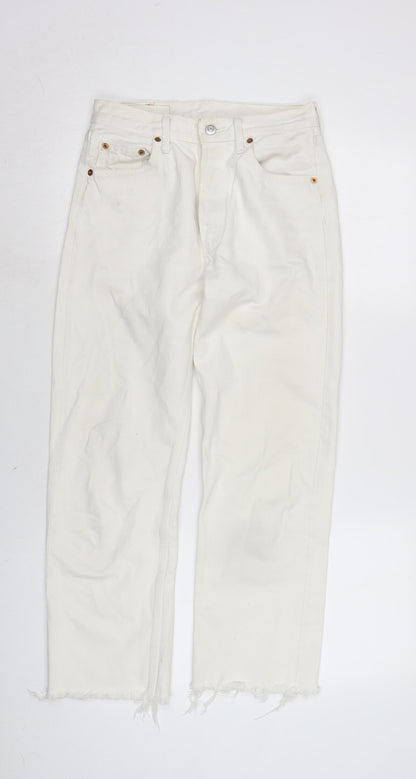 Levis Womens Ivory Cotton Straight Jeans Size 26 in L25 in Regular Button - Raw Hem