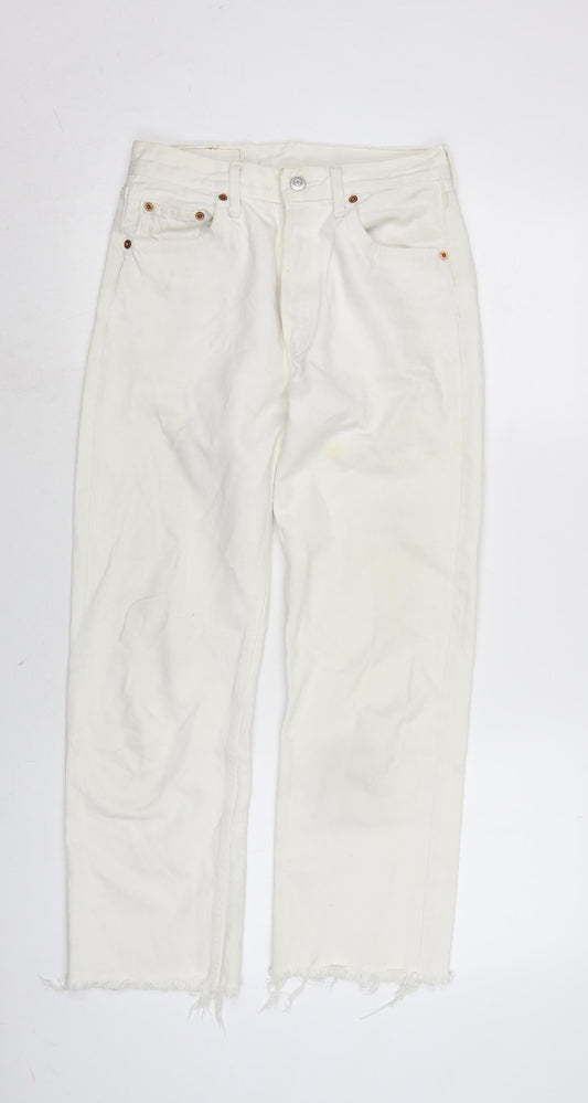 Levis Womens Ivory Cotton Straight Jeans Size 26 in L25 in Regular Button - Raw Hem