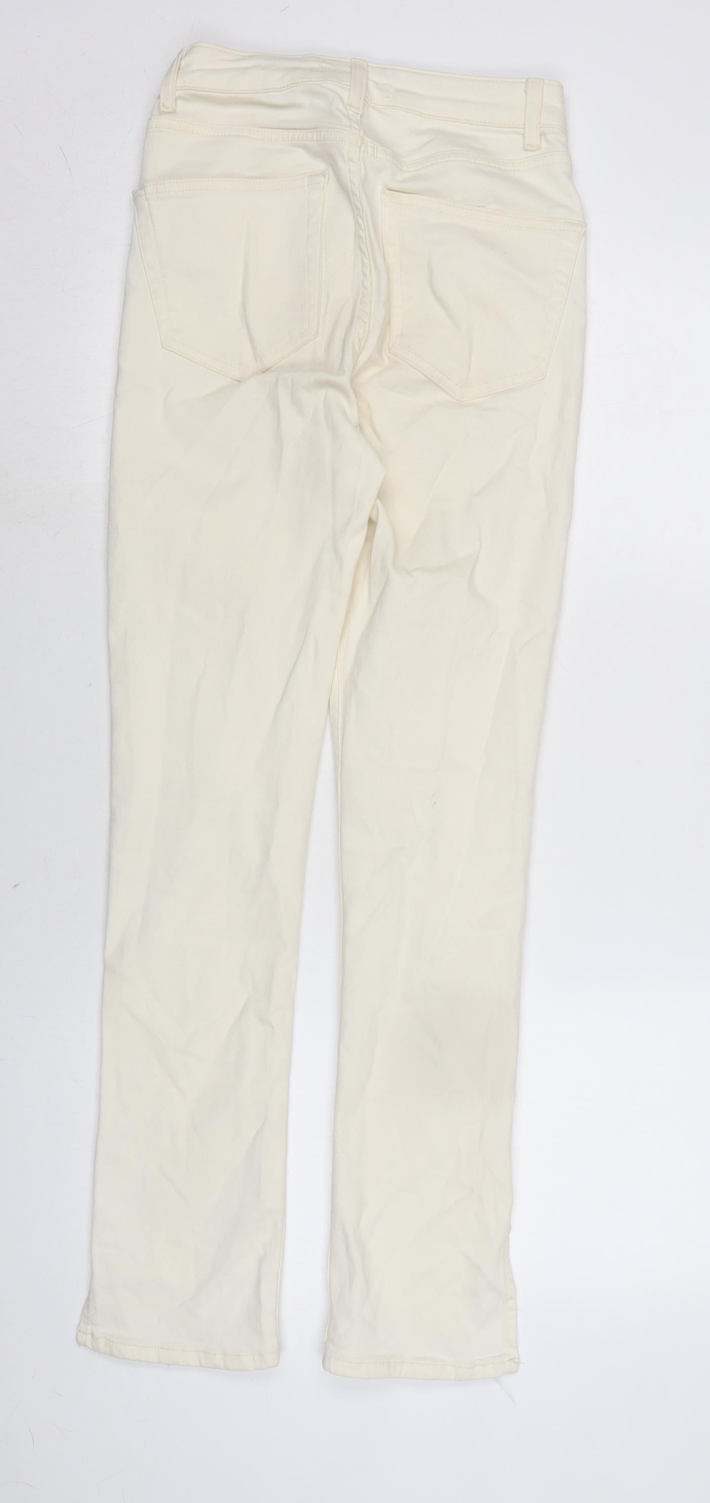 Denim & Co. Womens Ivory Cotton Blend Straight Jeans Size 8 L30 in Regular Zip - Vented at bottom.