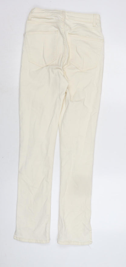 Denim & Co. Womens Ivory Cotton Blend Straight Jeans Size 8 L30 in Regular Zip - Vented at bottom.