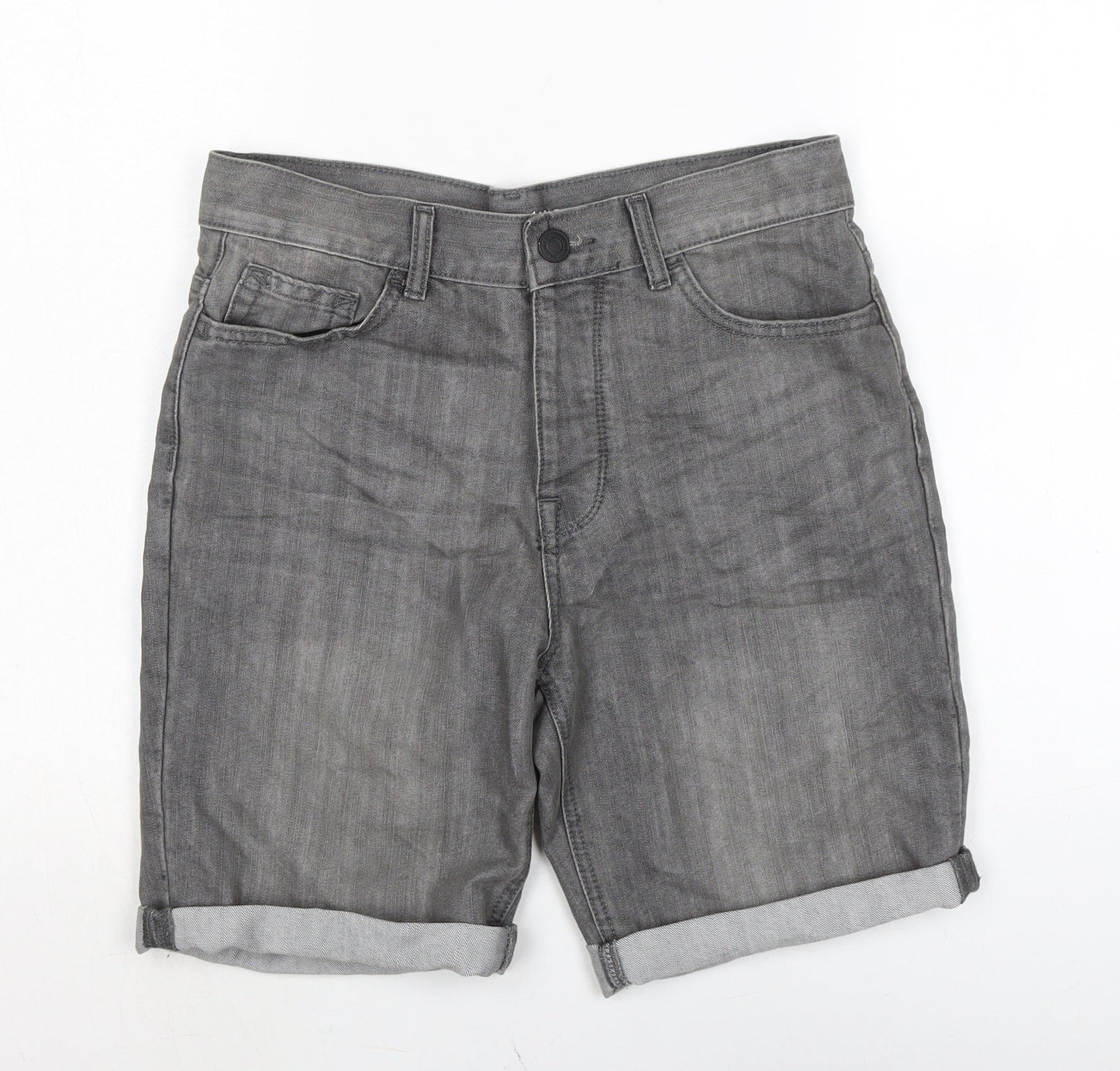 Denim & Co. Mens Grey Cotton Biker Shorts Size 30 in L10 in Regular Button