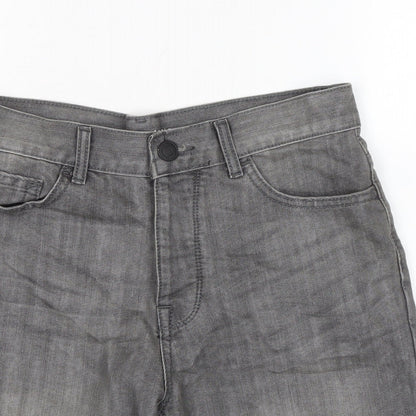 Denim & Co. Mens Grey Cotton Biker Shorts Size 30 in L10 in Regular Button