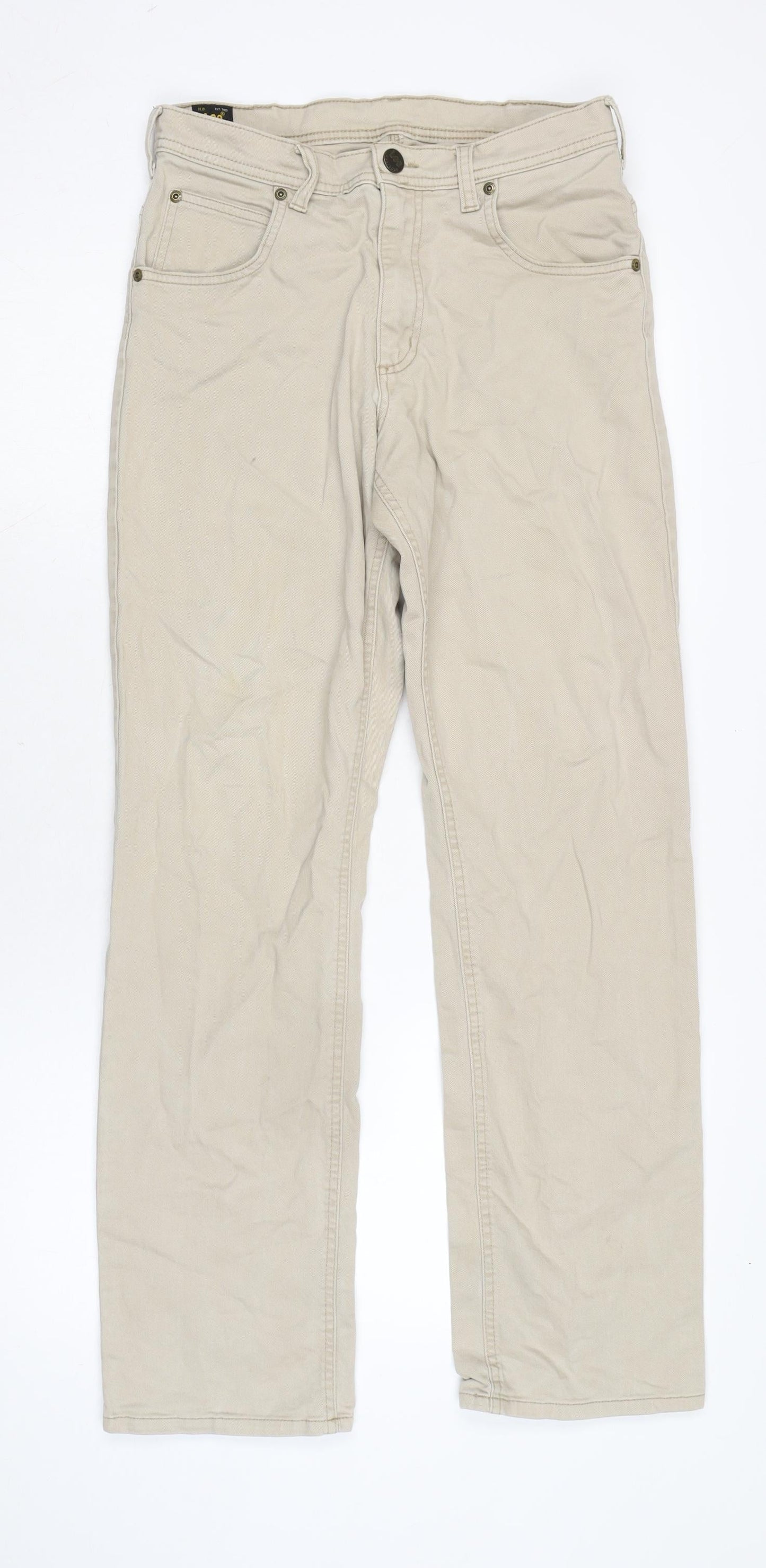 Lee Mens Beige Cotton Flared Jeans Size 26 in L31 in Regular Zip