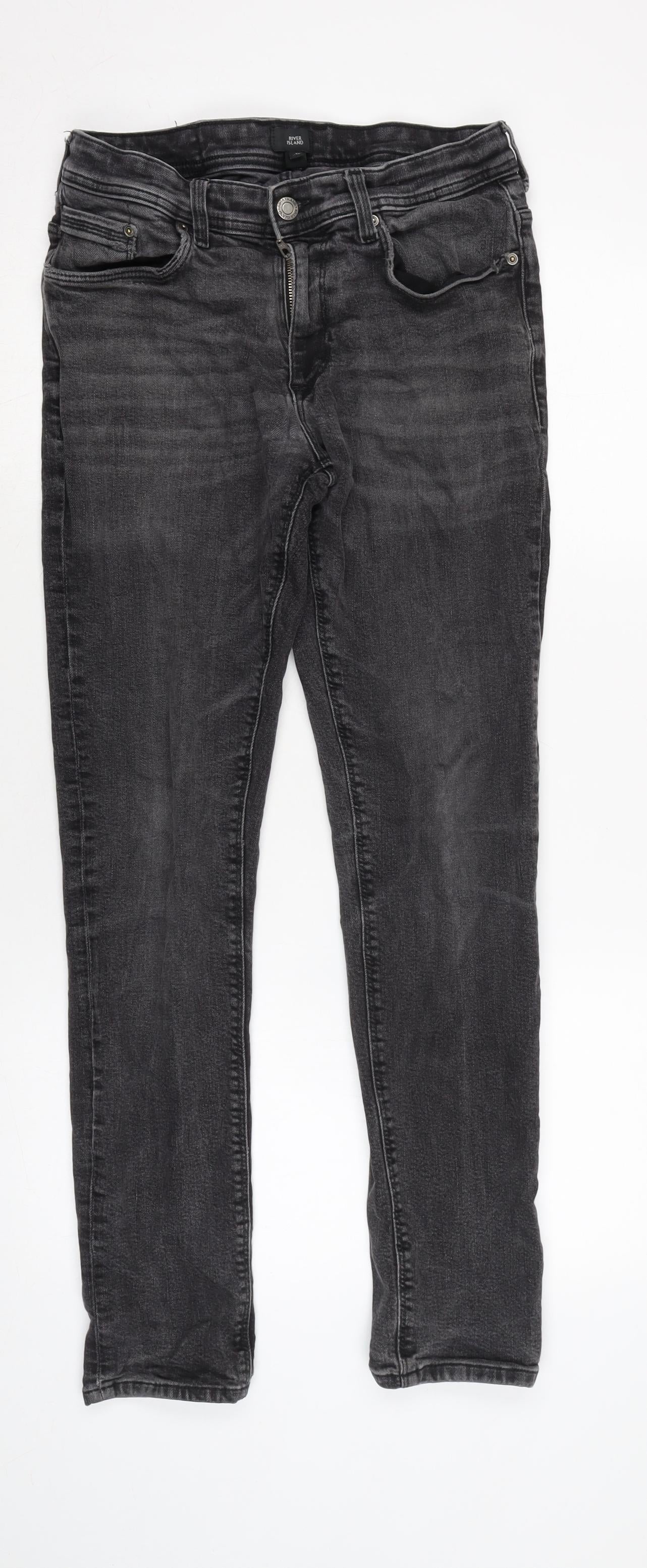 Mens UK Size 30 in River Island Regular Fit Straight Grey Jeans