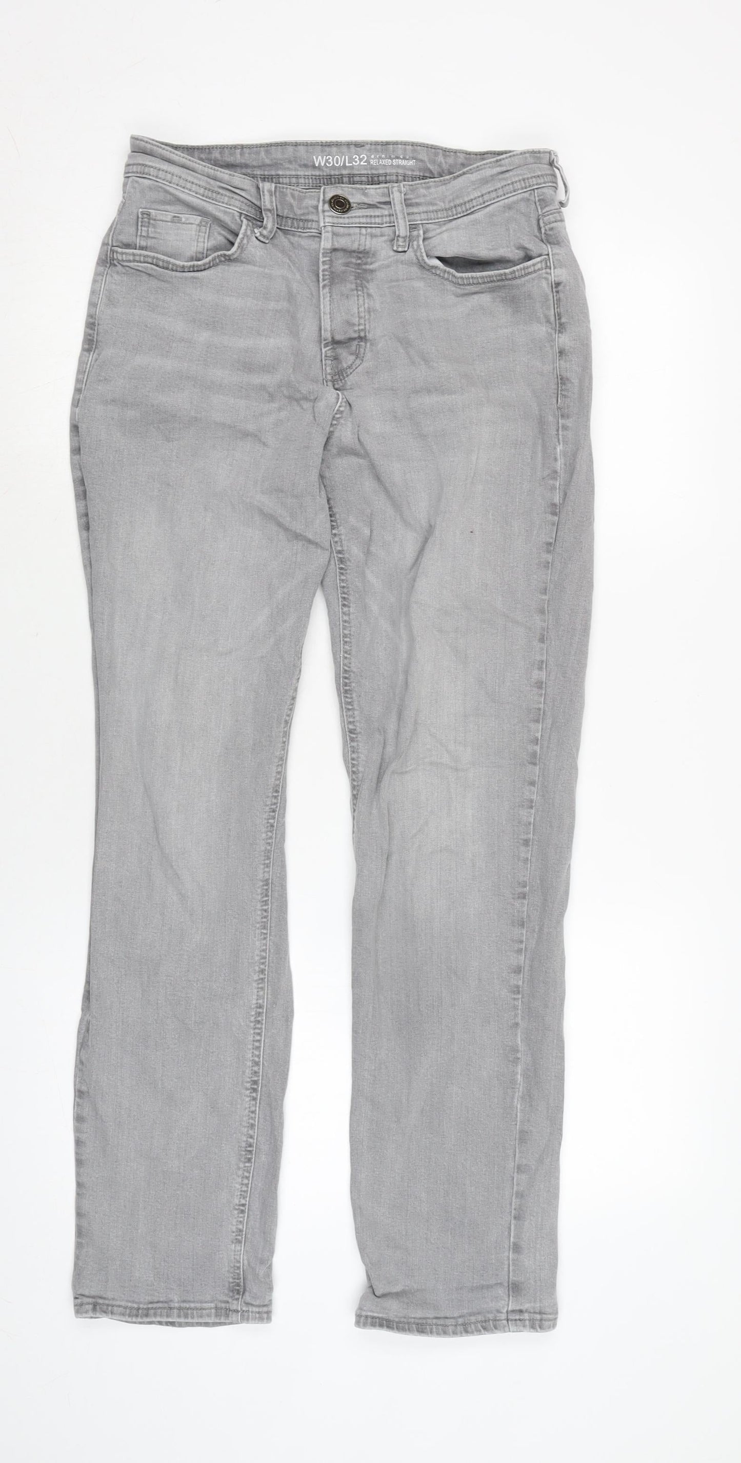 Denim & Co. Mens Grey Cotton Blend Straight Jeans Size 28 in L29 in Regular Zip