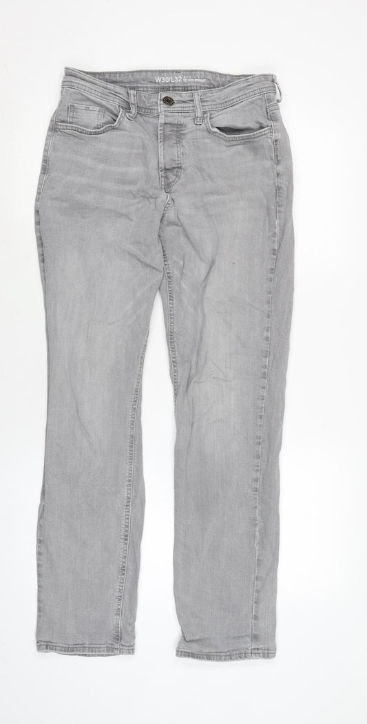 Denim & Co. Mens Grey Cotton Blend Straight Jeans Size 28 in L29 in Regular Zip