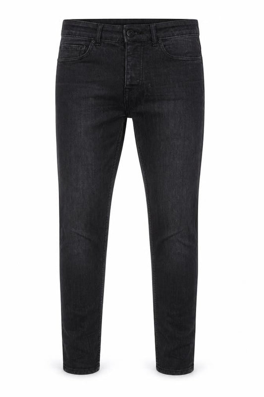 Front view of Denim & Co. men’s black cotton blend skinny jeans, size 30, in, 31-inch leg regular zip