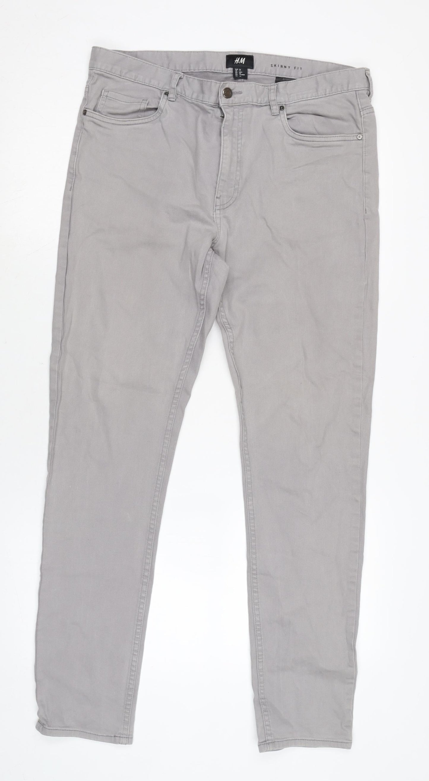 H&M Mens Green Cotton Blend Tapered Jeans Size 2XS L34 in Regular Zip