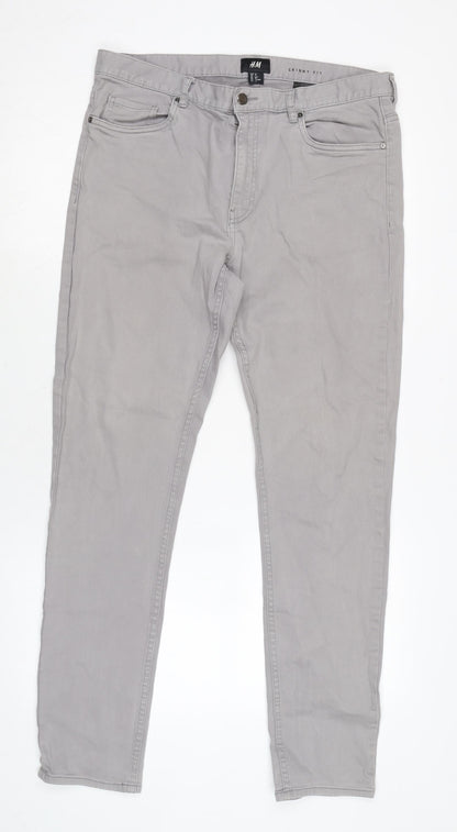 H&M Mens Green Cotton Blend Tapered Jeans Size 2XS L34 in Regular Zip