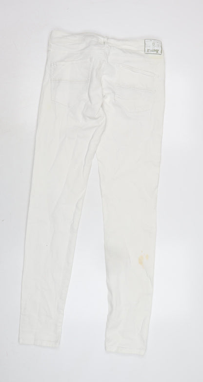Mango Womens White Cotton Blend Straight Jeans Size 10 L32 in Regular Zip