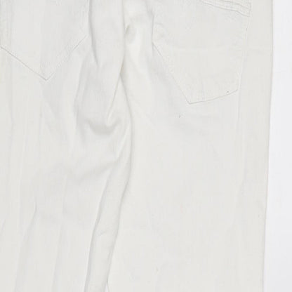 Mango Womens White Cotton Blend Straight Jeans Size 10 L32 in Regular Zip