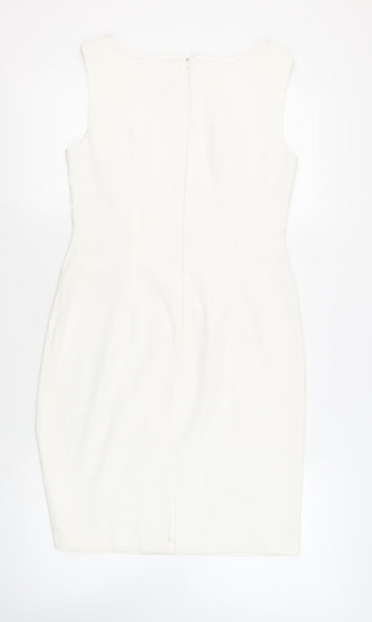 Connected Apparel Womens White Polyester Pencil Dress Size 8 Boat Neck Zip