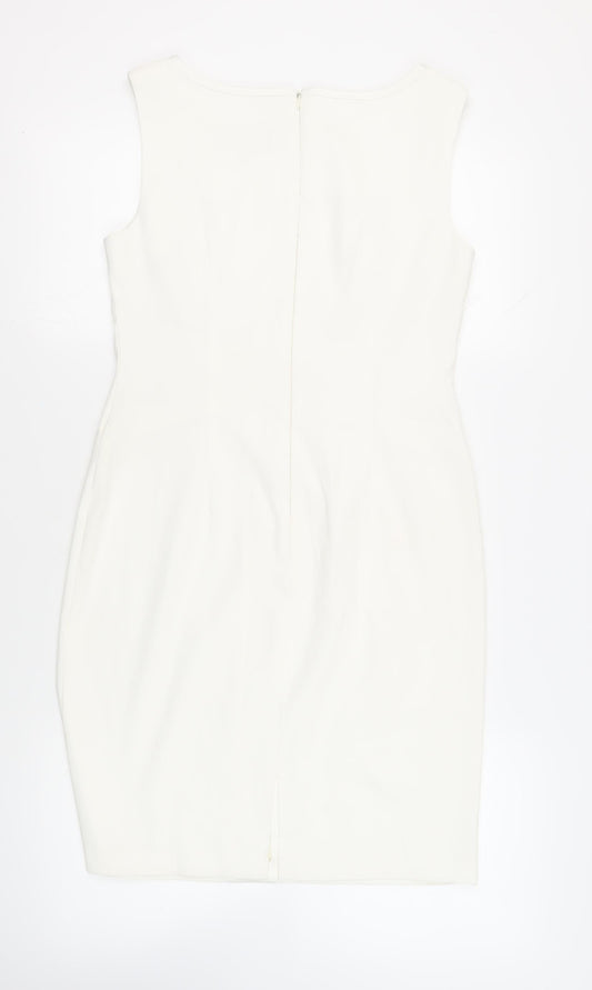 Connected Apparel Womens White Polyester Pencil Dress Size 8 Boat Neck Zip