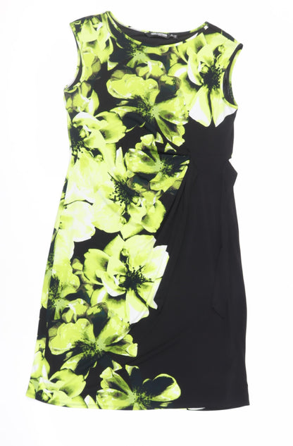 Debenhams Womens Black Floral Polyester Pencil Dress Size 14 Boat Neck Pullover