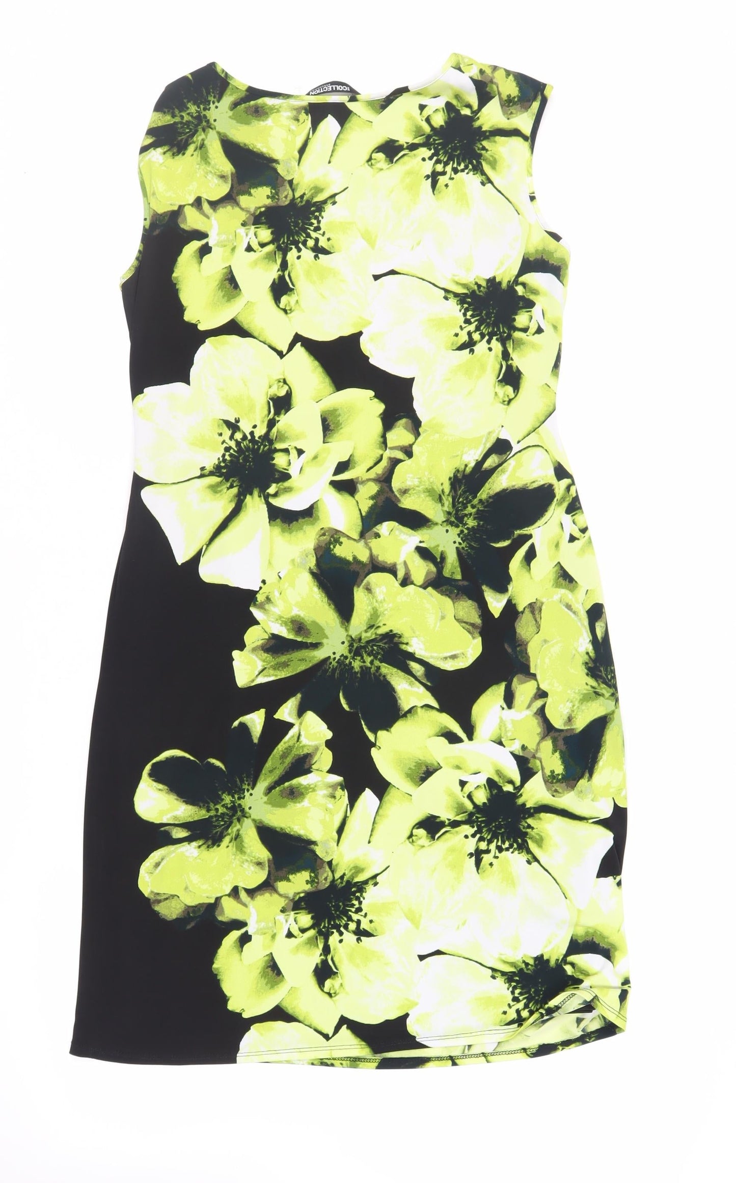 Debenhams Womens Black Floral Polyester Pencil Dress Size 14 Boat Neck Pullover
