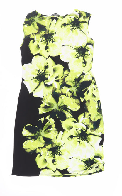 Debenhams Womens Black Floral Polyester Pencil Dress Size 14 Boat Neck Pullover
