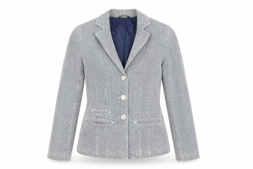 Marks & Spencer Womens Blue Striped Jacket Blazer Size 8 Button