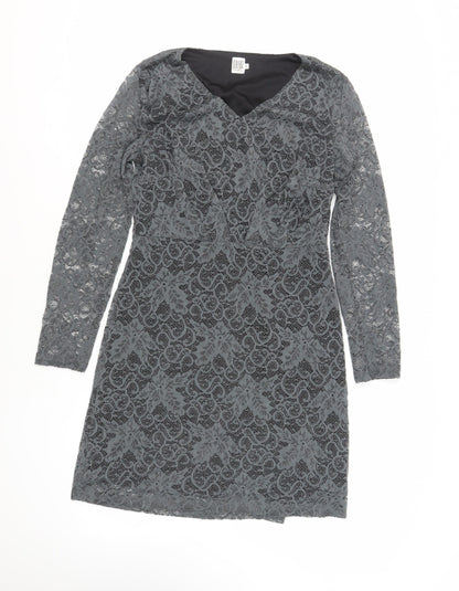 Saint Tropez Womens Grey Polyamide A-Line Size M V-Neck Zip