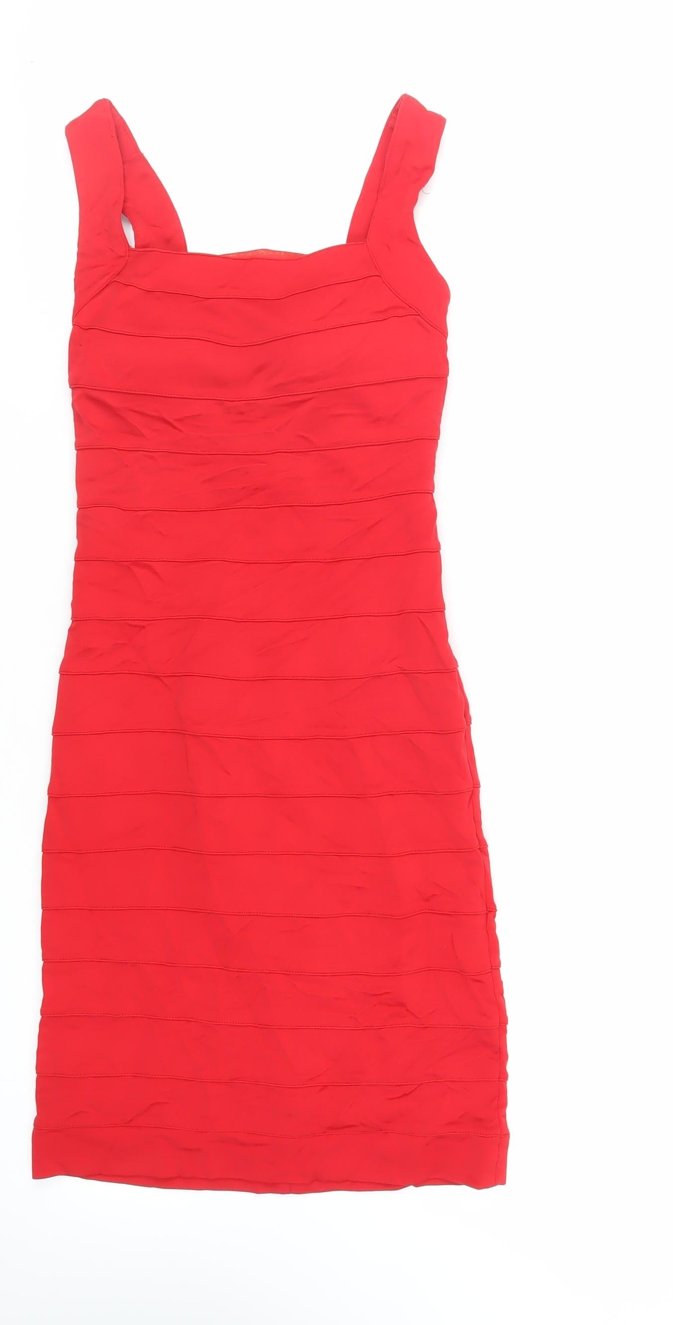 Roccobarocco Womens Red Viscose Bodycon Size 6 Square Neck Zip - Cut Out Back