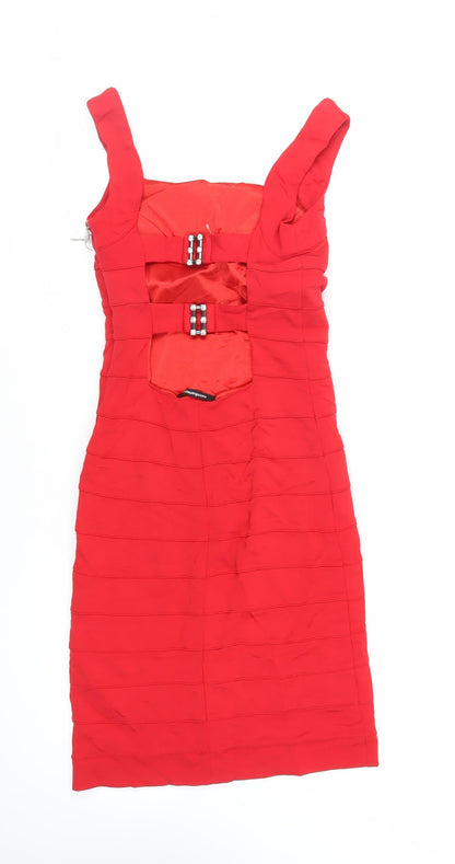 Roccobarocco Womens Red Viscose Bodycon Size 6 Square Neck Zip - Cut Out Back