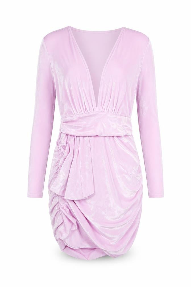 Boohoo Womens Purple Polyester Mini Size 14 V-Neck Pullover - Ruched