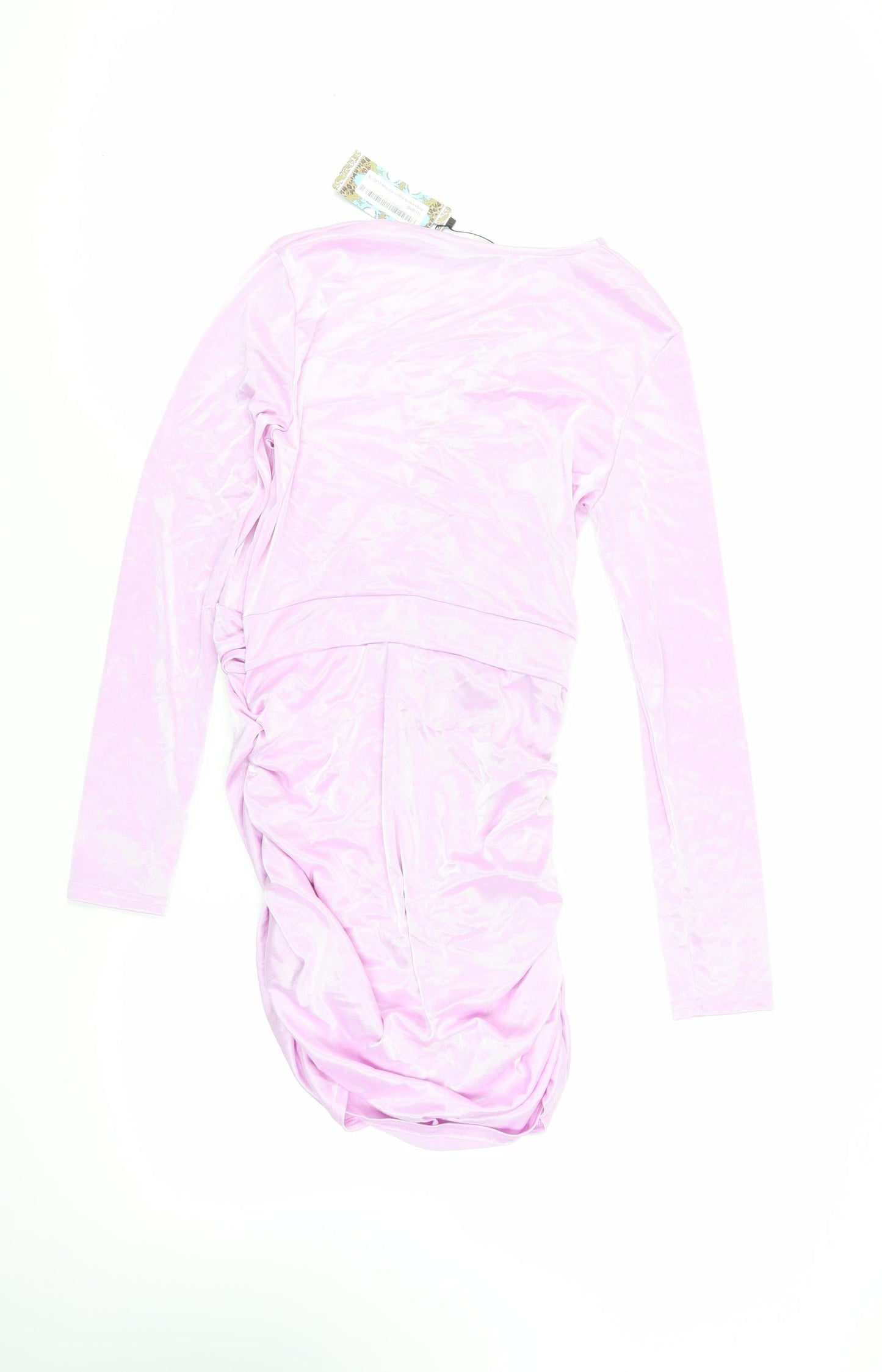 Boohoo Womens Purple Polyester Mini Size 14 V-Neck Pullover - Ruched