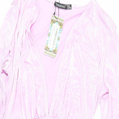 Boohoo Womens Purple Polyester Mini Size 14 V-Neck Pullover - Ruched