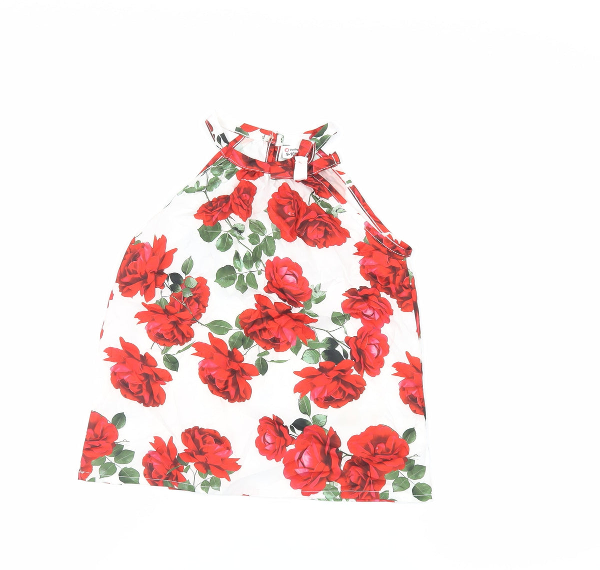 Additional front view of PatPat girls’ white floral polyester basic blouse, size 9-10, years halter button