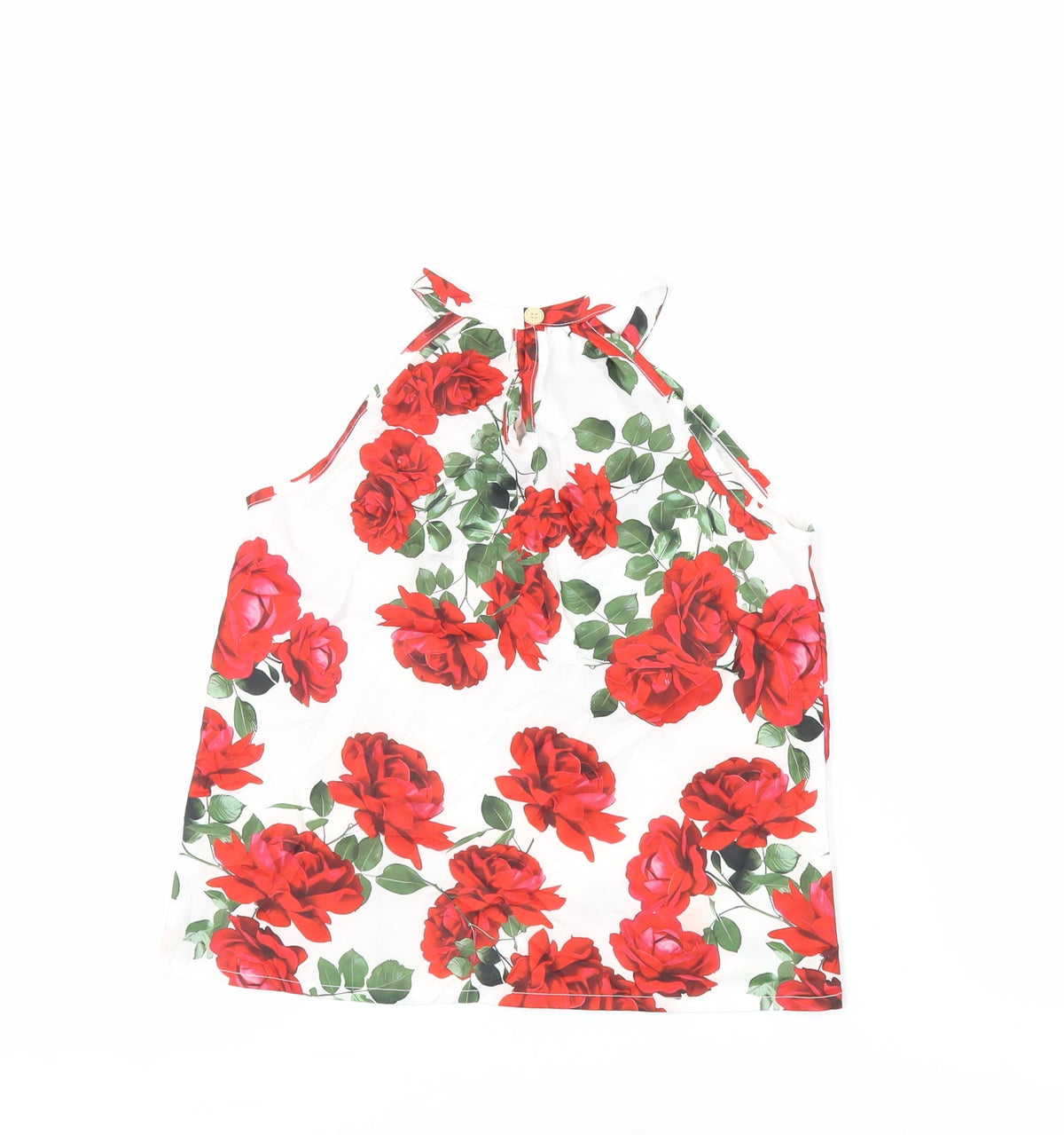 Back view of PatPat girls’ white floral polyester basic blouse, size 9-10, years halter button