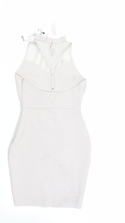 Boohoo Womens Grey Polyester Bodycon Size 8 Halter Hook & Eye - Embellished