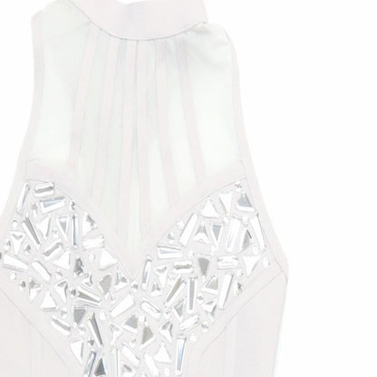 Boohoo Womens Grey Polyester Bodycon Size 8 Halter Hook & Eye - Embellished