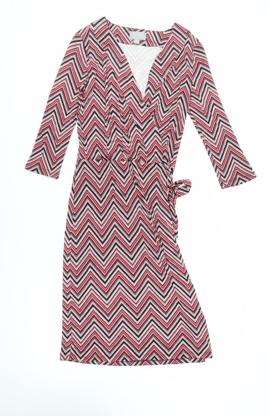 PURE Collection Womens Pink Geometric Silk Wrap Dress Size 8 V-Neck Tie