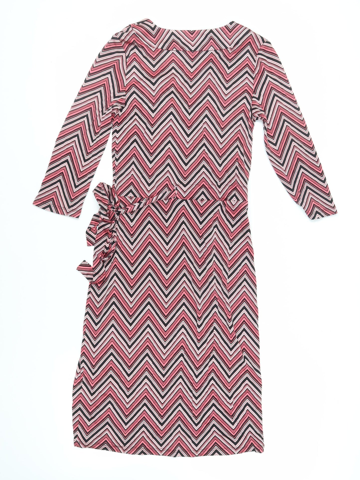 PURE Collection Womens Pink Geometric Silk Wrap Dress Size 8 V-Neck Tie