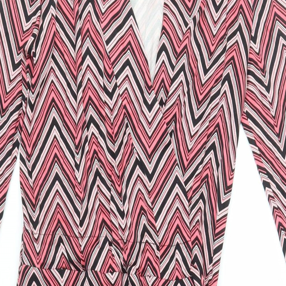 PURE Collection Womens Pink Geometric Silk Wrap Dress Size 8 V-Neck Tie