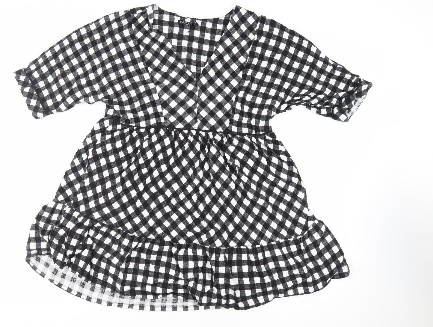NEXT Womens Black Check Viscose Trapeze & Swing Size 8 V-Neck Pullover