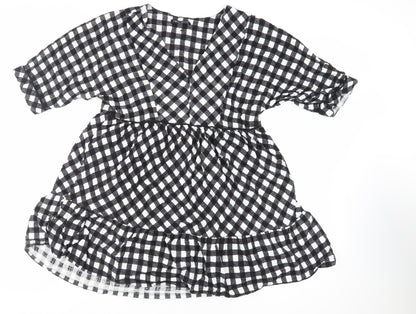 NEXT Womens Black Check Viscose Trapeze & Swing Size 8 V-Neck Pullover