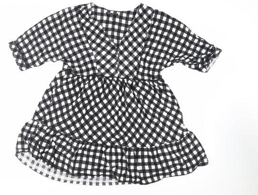 NEXT Womens Black Check Viscose Trapeze & Swing Size 8 V-Neck Pullover