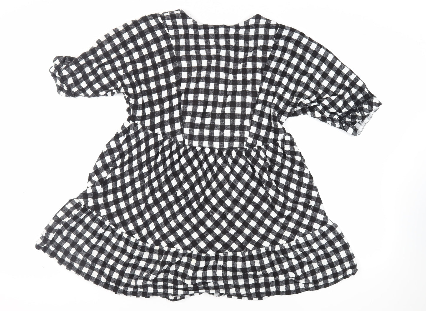 NEXT Womens Black Check Viscose Trapeze & Swing Size 8 V-Neck Pullover