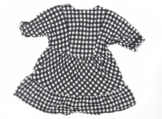 NEXT Womens Black Check Viscose Trapeze & Swing Size 8 V-Neck Pullover