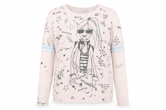 Front view of Oui women’s pink crew neck geometric cotton jumper, size UK 14