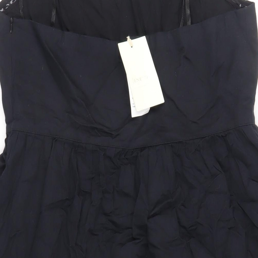 Jenerous Womens Black Cotton Skater Dress Size 16 Off the Shoulder Zip - Strapless