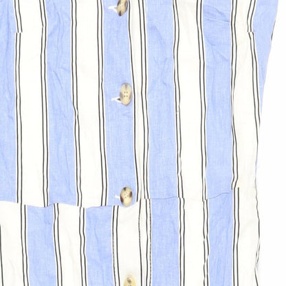 Warehouse Womens Blue Striped Viscose Tank Dress Size 12 V-Neck Button - Pockets