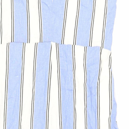 Warehouse Womens Blue Striped Viscose Tank Dress Size 12 V-Neck Button - Pockets