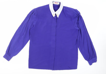 Yarell Womens Blue Polyester Basic Button-Up Size 12 Collared - Vintage