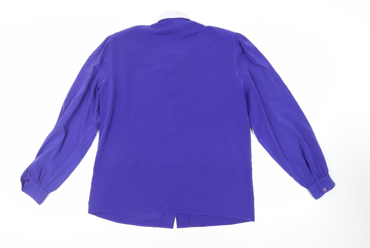 Yarell Womens Blue Polyester Basic Button-Up Size 12 Collared - Vintage